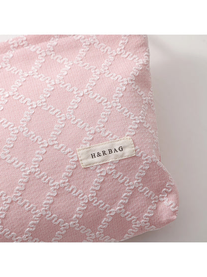 Cosbai - Embossed Square Pattern Zipper Makeup Bag