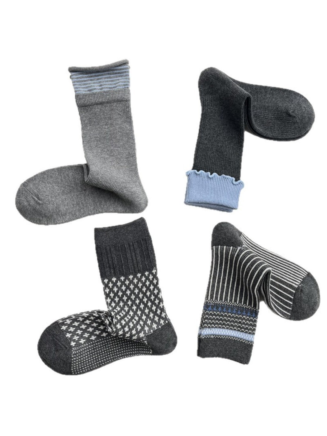 Rufia - Grey Classic Pattern Turn-Cuff Mid-Crew Socks