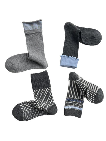 Rufia - Grey Classic Pattern Turn-Cuff Mid-Crew Socks