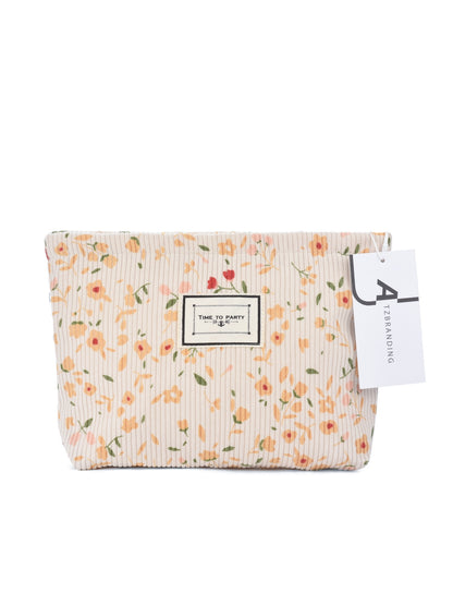 Cosbai - Ribbed Floral Quilted Cosmetic Pouch