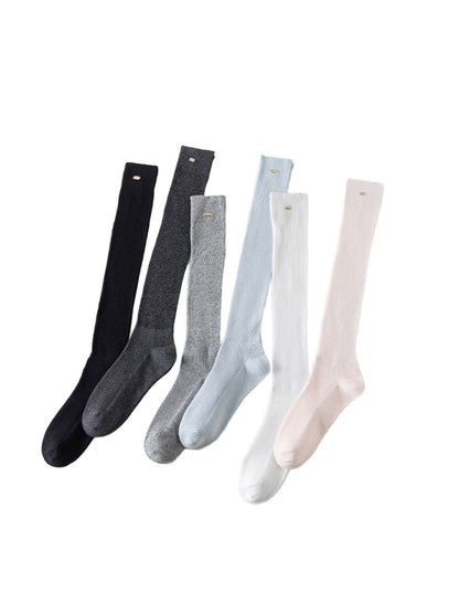 Rufia - Small Metal Plate Detail Solid Color Knee-high Socks