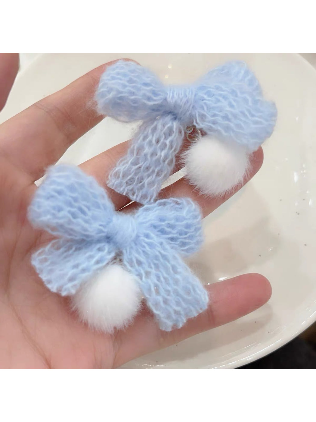 Earwish - Fuzzy Bow Drop Earrings