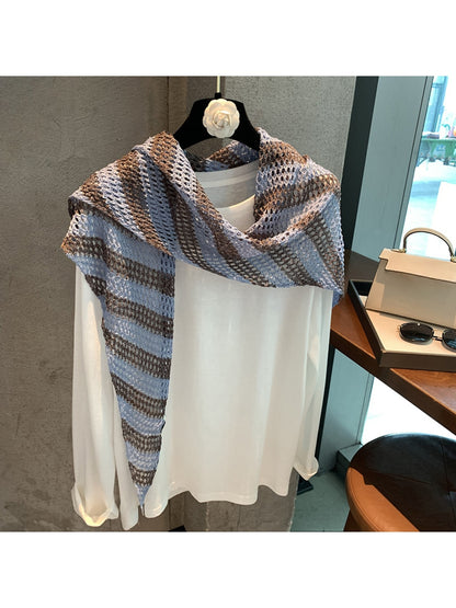 Scarvii - Striped Openwork Triangle Scarf Wrap