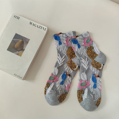 Rufia - Elegant Vintage Floral Pattern Crew Socks