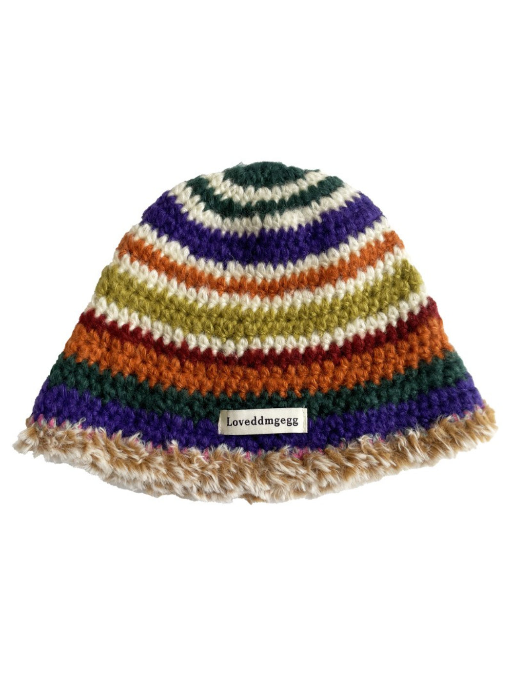 Haila - Retro Stripe Fuzzy Trim Winter Beanie