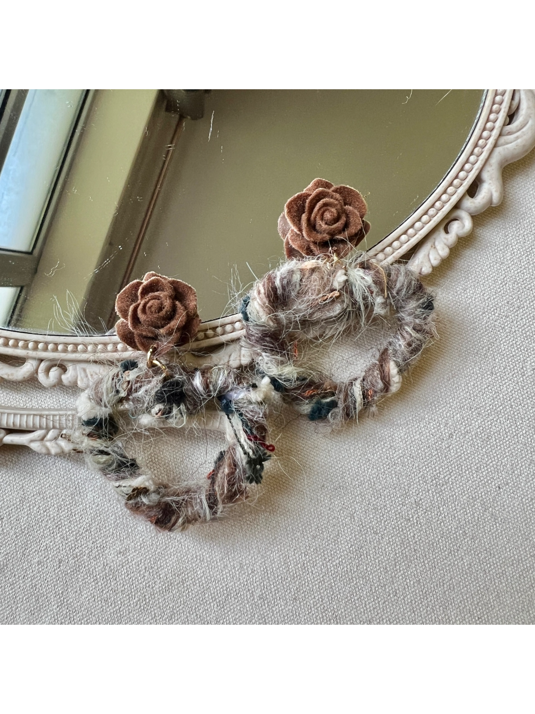 Earwish - Brown Velvet Rose Heart Earrings
