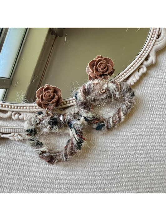 Earwish - Brown Velvet Rose Heart Earrings