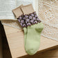 Rufia - Color Block Lace Trim Mid-Calf Socks