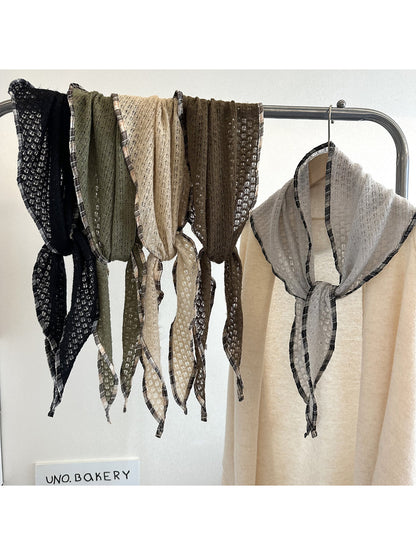 Scarvii - Open Knit Check Trim Triangle Scarf