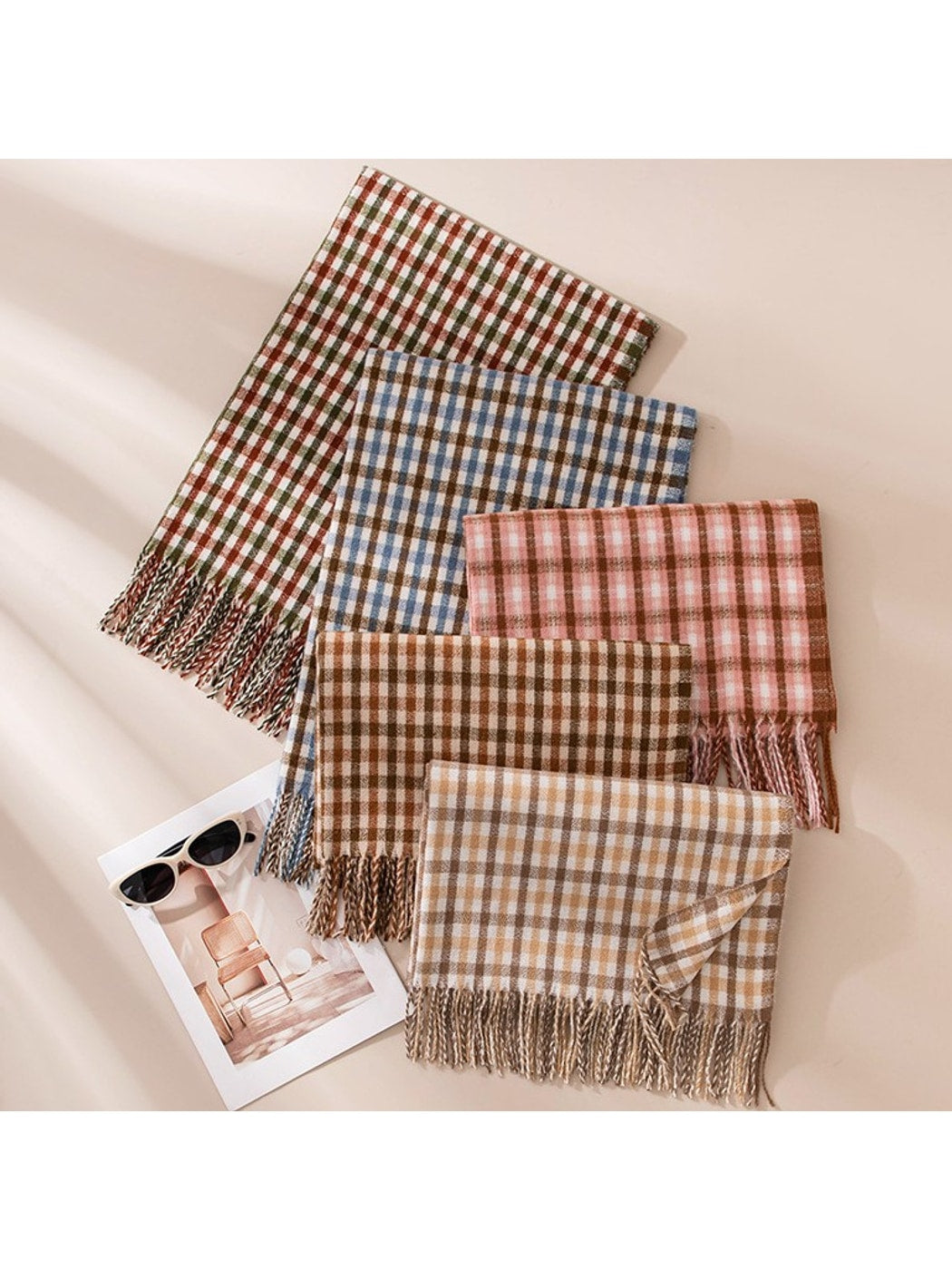 Scarvii - Preppy Classic Plaid Tassel Wrap Scarf