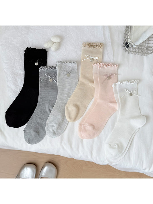 Rufia - Muted Bow Ruffle Crew Socks
