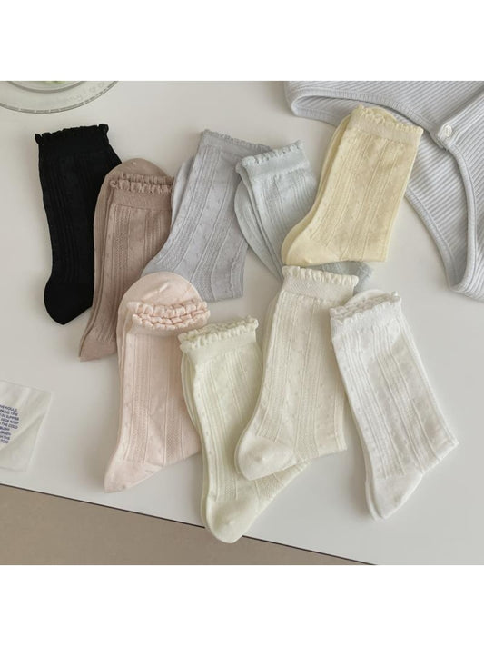 Rufia - Muted Ruffle Solid Color Crew Socks