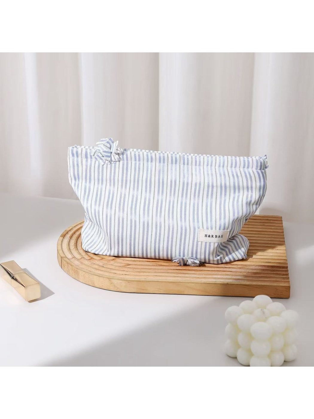 Cosbai - Floral Decorative Stripes Print Makeup Bag