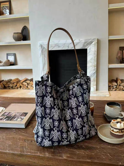 Cosbai - Bird Motif Embroidered Retro Tote Bag