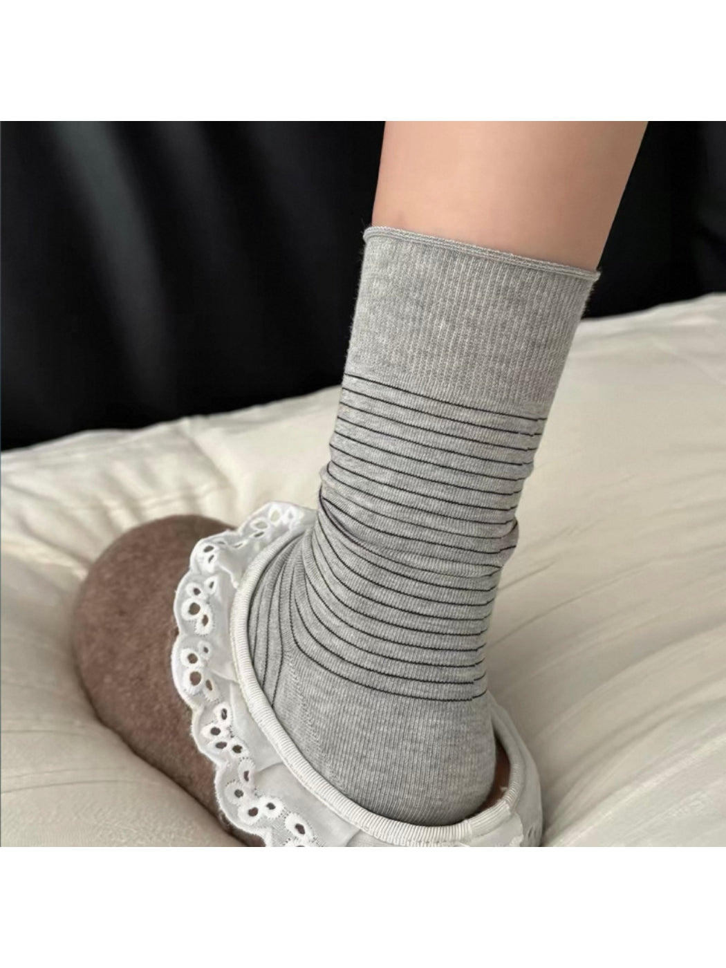 Rufia - Narrow Stripe Ribbed Cuff Socks
