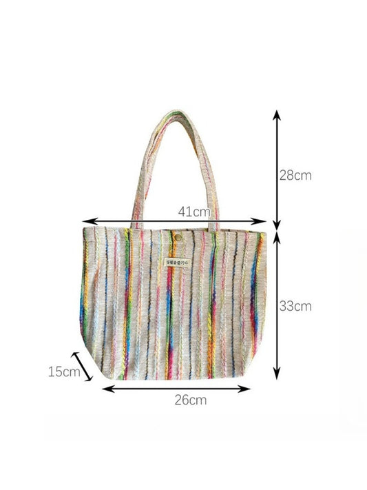 Cosbai – Rainbow Stripe Canvas Tote Bag