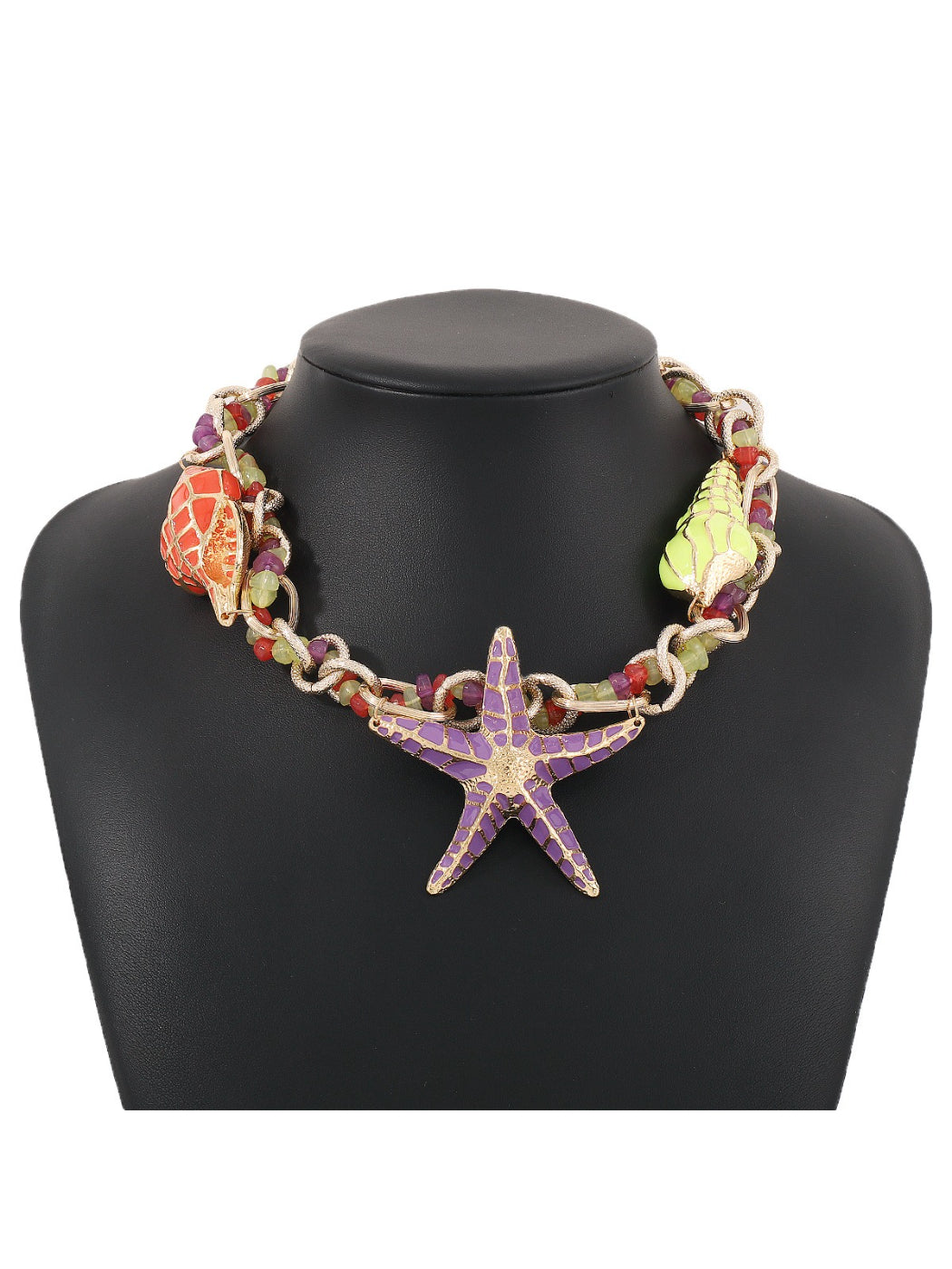 Model wearing Neckit Starfish Charm Chain Necklace with starfish pendant resting on collarbone