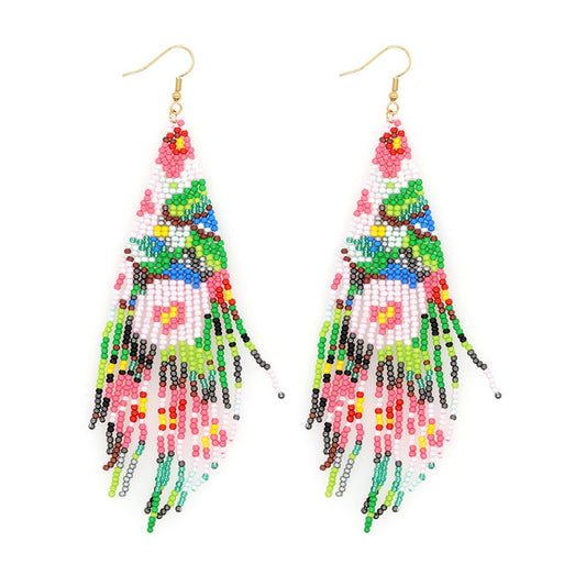 Earwish - Beaded Flag Tassel Earrings - Colorful & Boho
