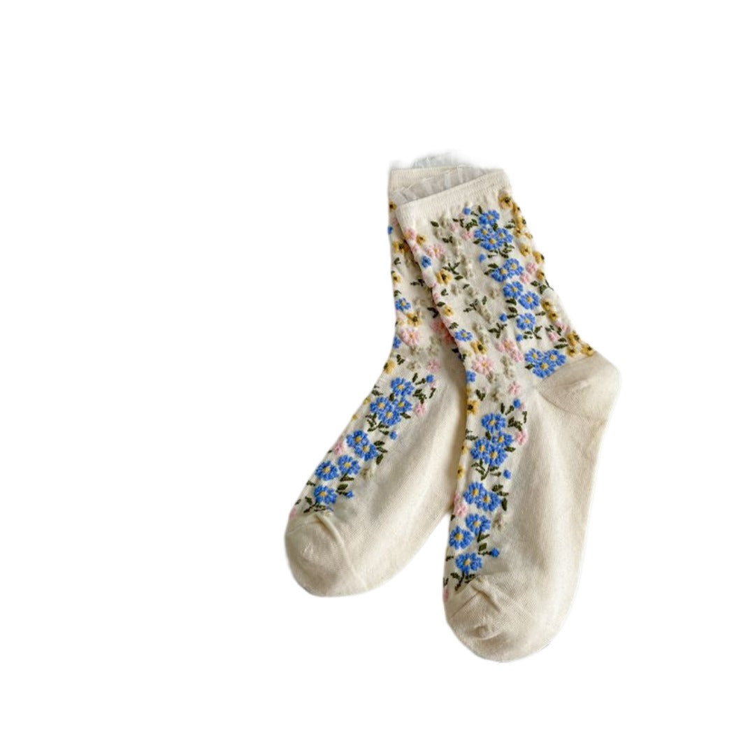 Rufia - Floral Lace Mid-calf Socks - Delicate & Vintage