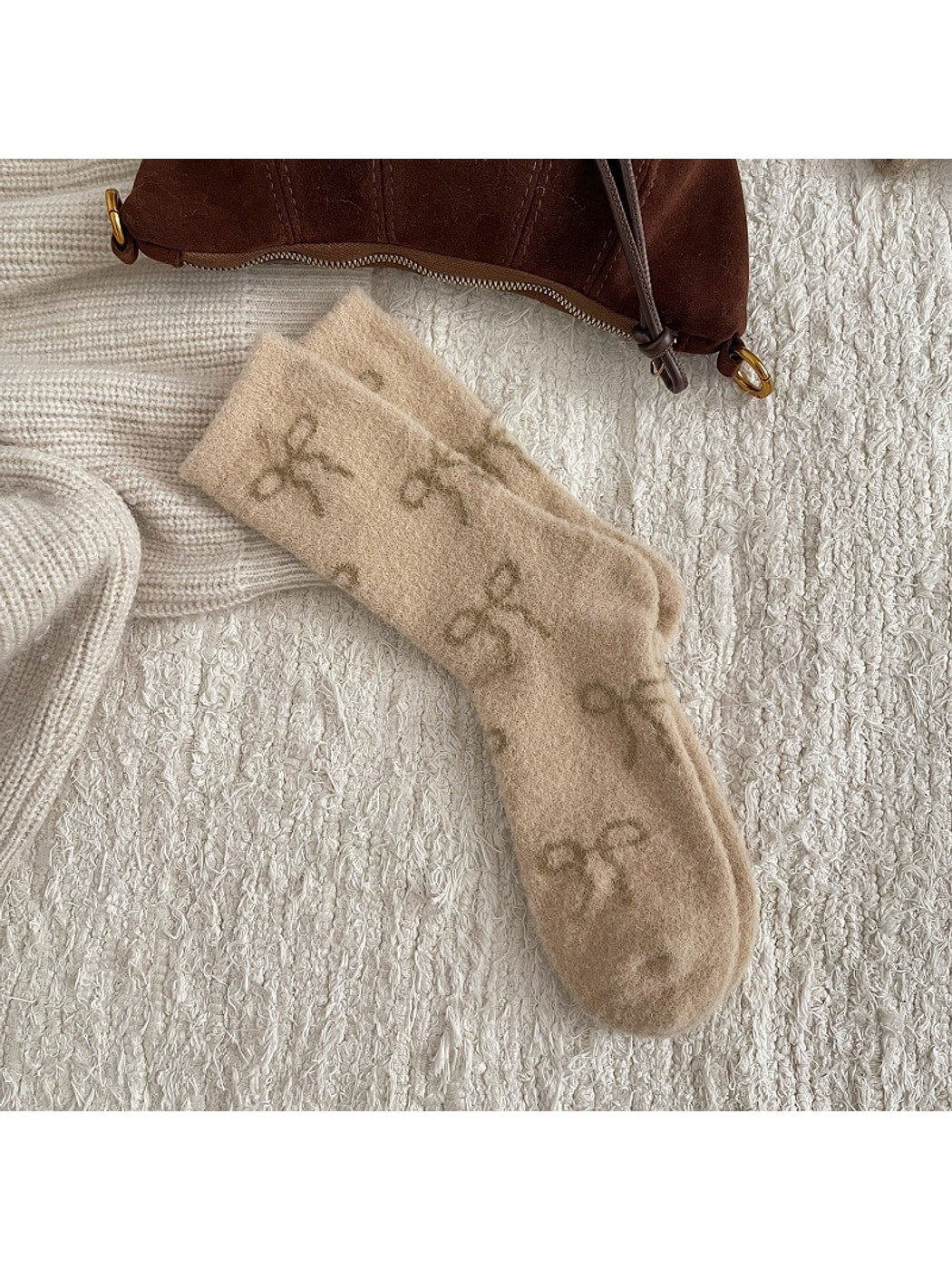 Rufia - Thick Everyday Bow Motif Crew Socks