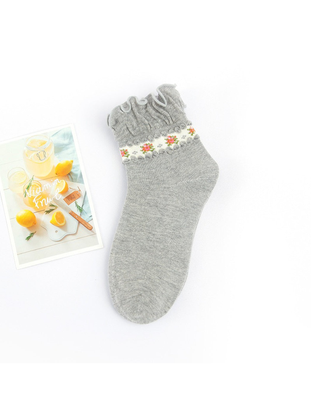Rufia - Floral Ruffle Cuff Soft Pastel Crew Socks product image 5