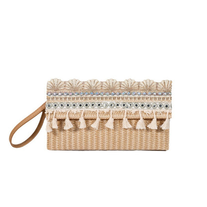Cosbai - Elegant Boho Fringe Clutch With Wristlet Strap
