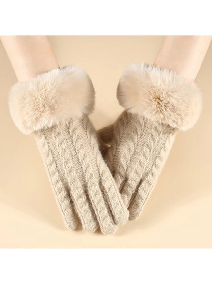 Gloving - Cable Knit Fuzzy-Cuff Gloves