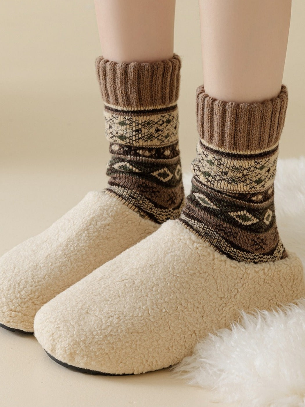 Rufia - Thick Bohemian Pattern Mid-Calf Socks - Soft & Warm