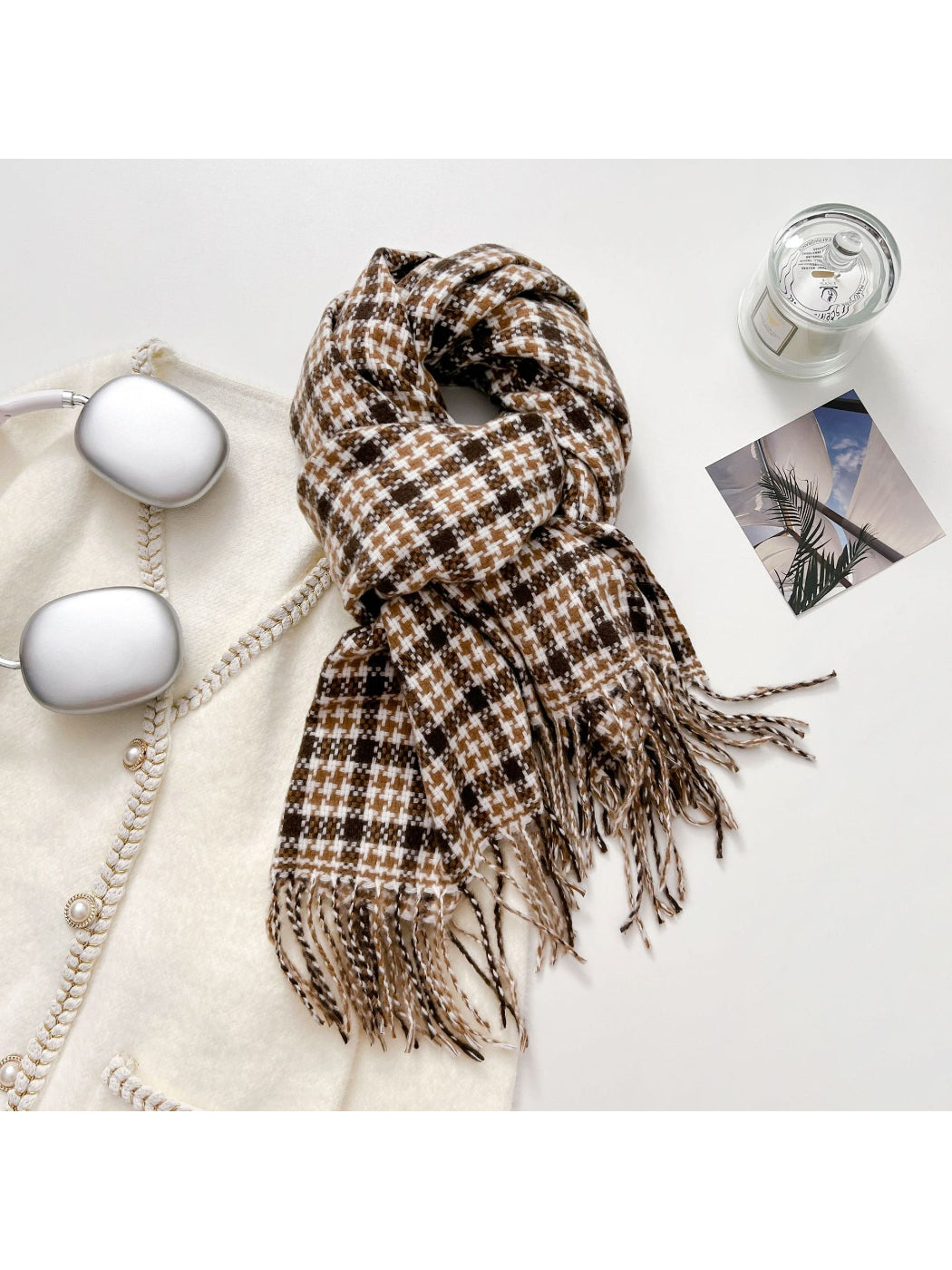 Scarvii - Retro Micro Plaid Fringe Winter Scarf