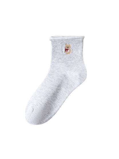 Rufia - Cartoon Embroidered Solid Crew Socks