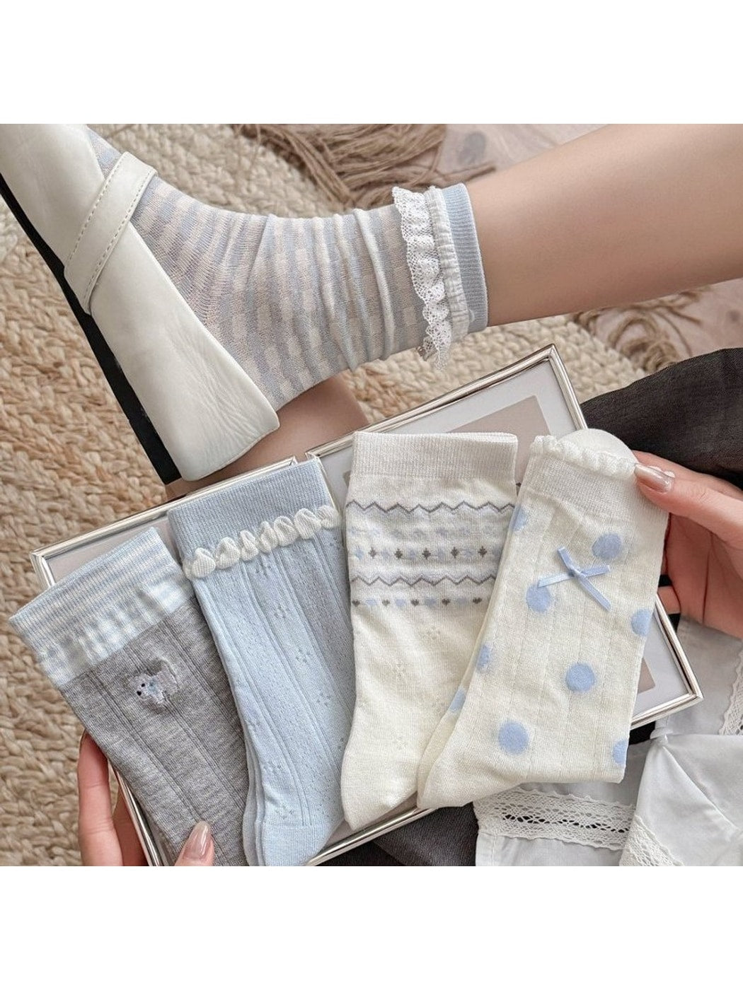 Rufia - Ruffle Trim Bow Detail Women's Crew Socks