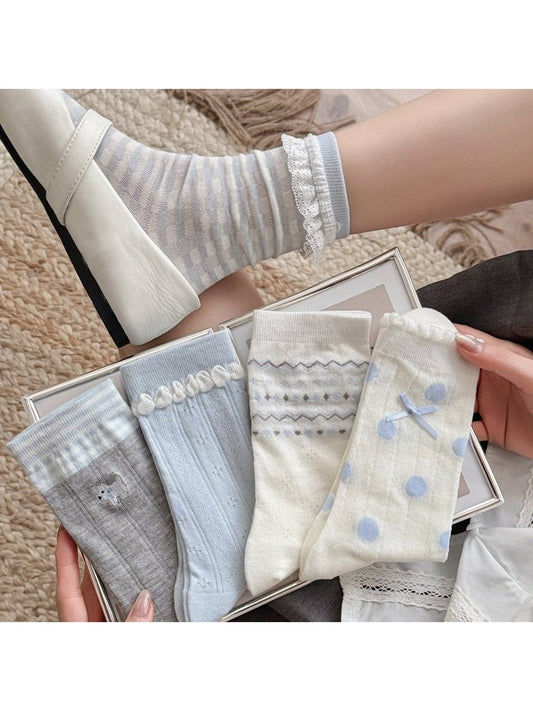 Rufia - Ruffle Trim Bow Detail Women's Crew Socks