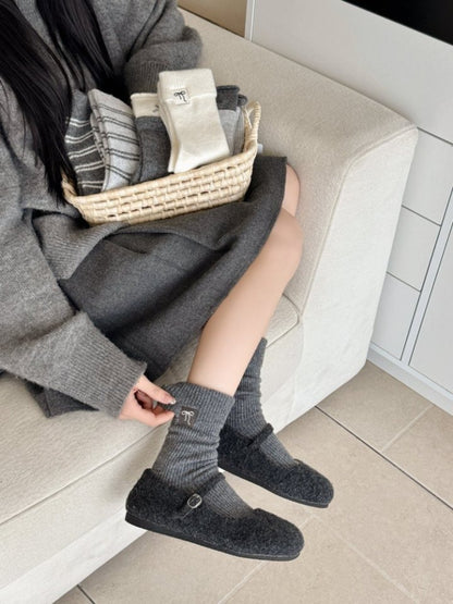 Rufia - Minimal Bow & Stripe Soft Crew Socks