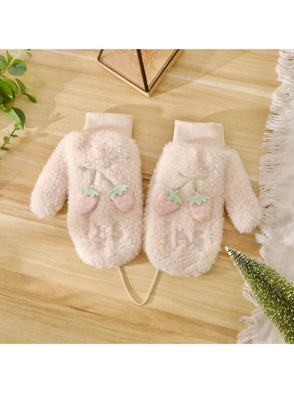 Gloving - Soft Plush Strawberry Detail Winter Mittens