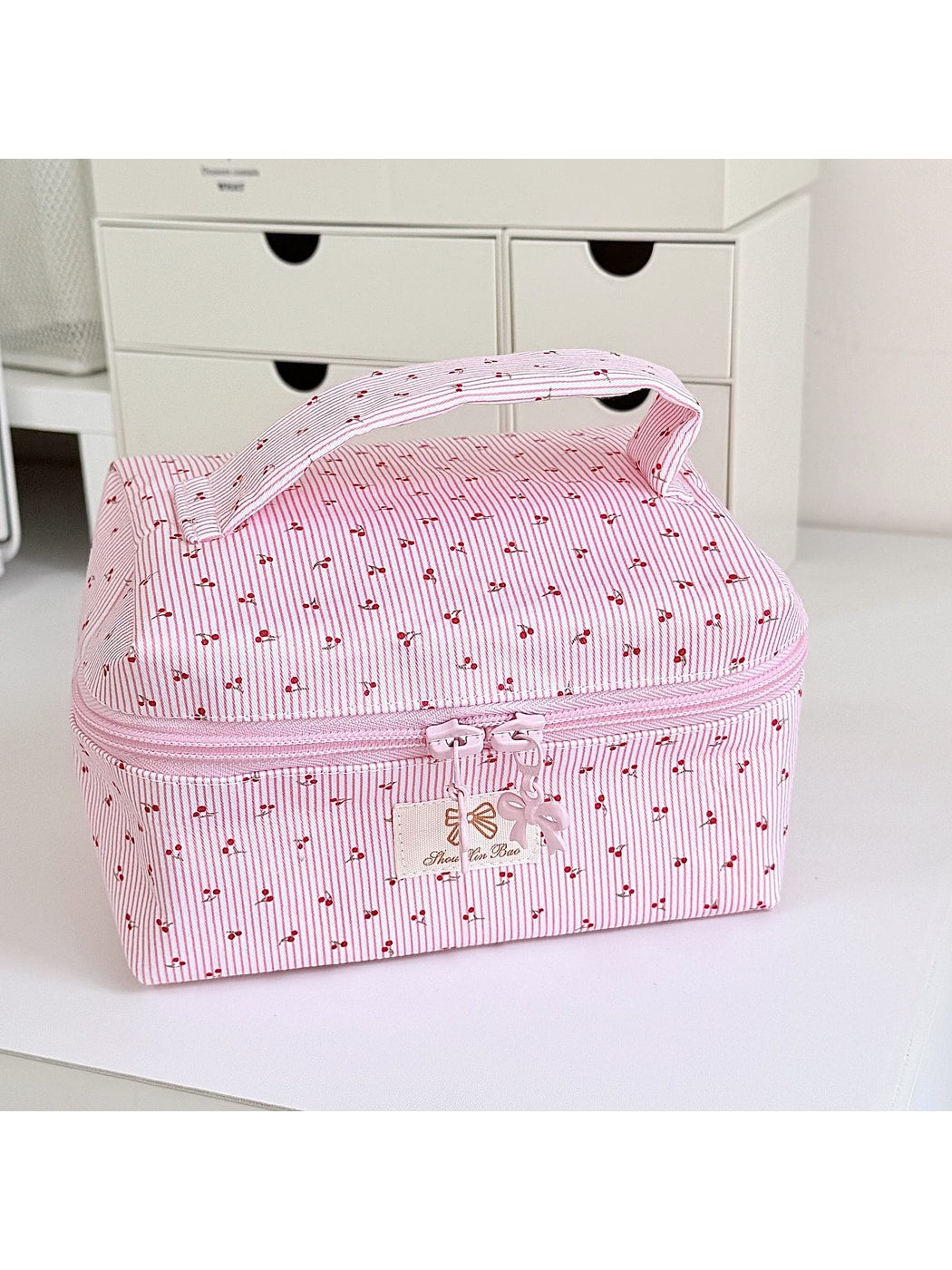 Cosbai - Sweet Pink Floral Printed Cosmetic Organizer Bag