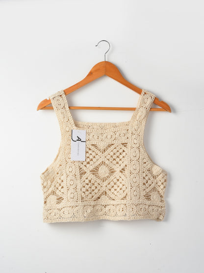 Crosa vintage crochet camisole tank top laid flat showing full design