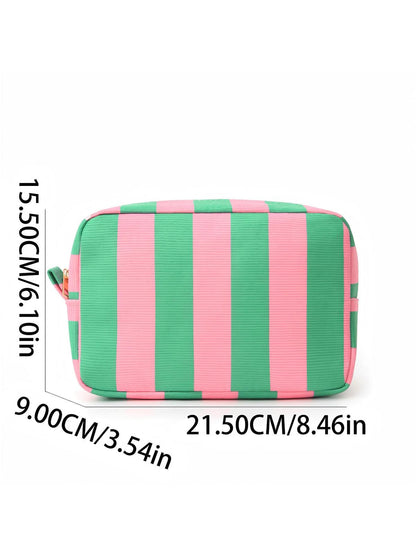 Cosbai - Striped Zipper Cosmetic Organizer Bag