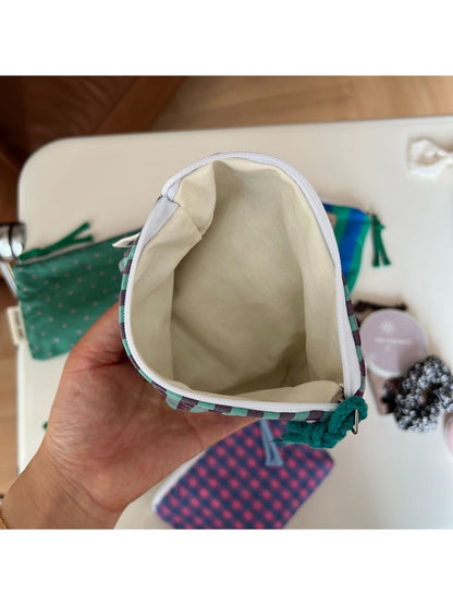 Cosbai - Polka Dot and Check Print Zip Pouch