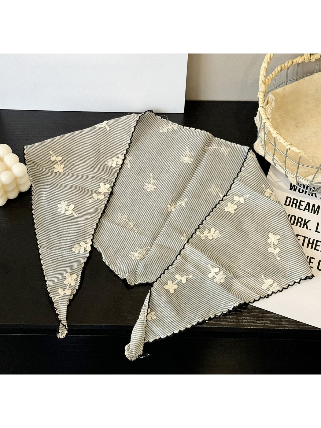 Scarvii - Striped Floral Embroidered Triangle Bandana