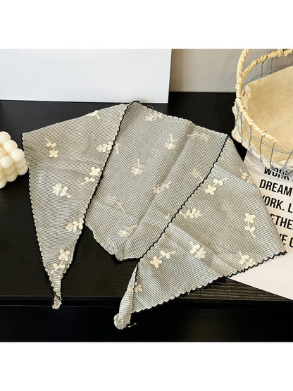 Scarvii - Striped Floral Embroidered Triangle Bandana