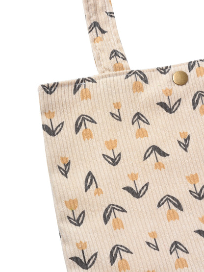Cosbai - Corduroy Tulip Print Small Tote Bag