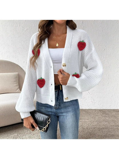 Crosa Cute Strawberry Knit Cardigan for Women with knit texture