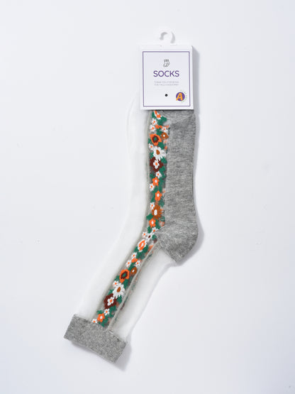 Rufia - Floral Panel Lightweight Sheer Socks