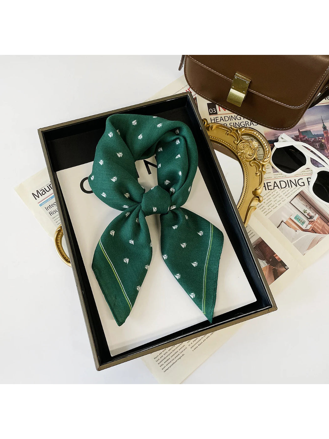 Scarvii - Navy Sailboat Print Square Scarf