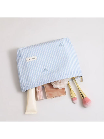Cosbai - Striped Bow Embroidered Women's Cosmetic Bag