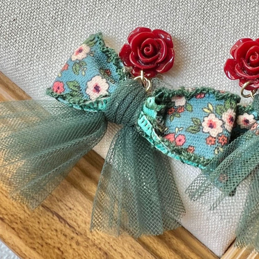 Earwish - Elegant Rose And Bow Earrings - Unique & Romantic