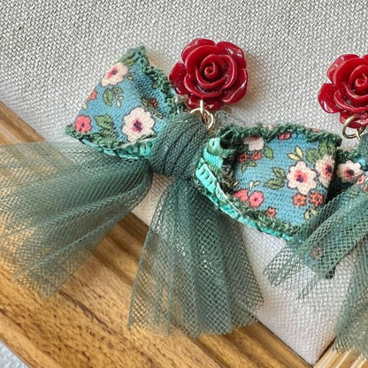 Earwish - Elegant Rose And Bow Earrings - Unique & Romantic