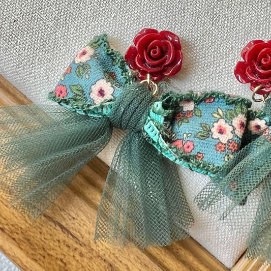 Earwish - Elegant Rose And Bow Earrings - Unique & Romantic
