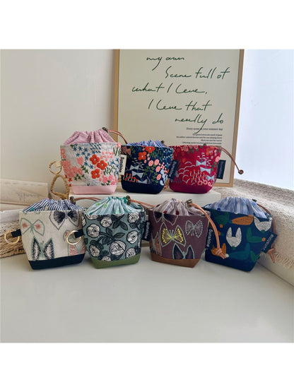 Cosbai - Floral Jacquard Drawstring Mini Pouch