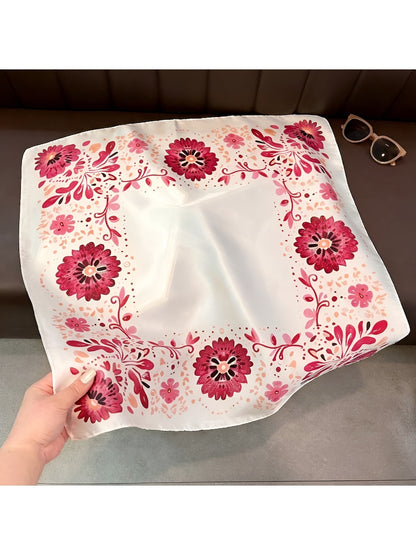 Scarvii - Fresh Floral Pattern Neck Accent Square Scarf